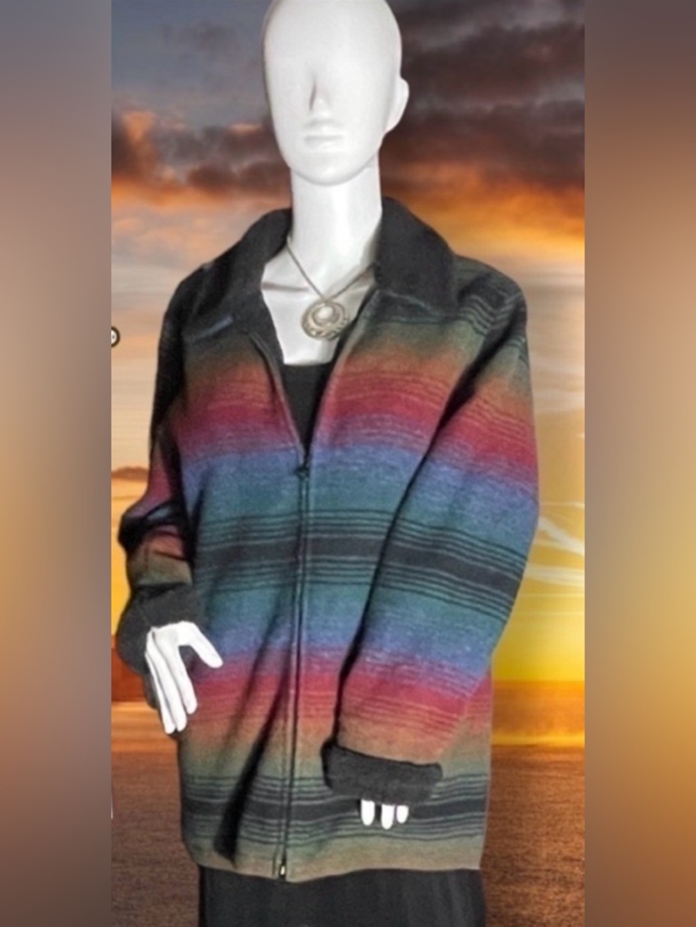 VINTAGE Woolrich Southwestern, Aztec Sarape 17165 Rainbow Wool Barn Coat Sz Med